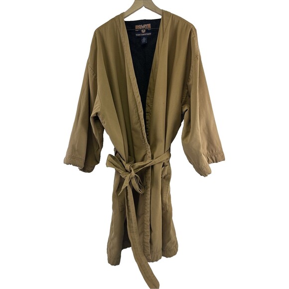 Duluth Trading Co Firehose Canvas Robe Tan Brown Fleece Lined Belt Mens XXXL 3XL - Picture 1 of 16